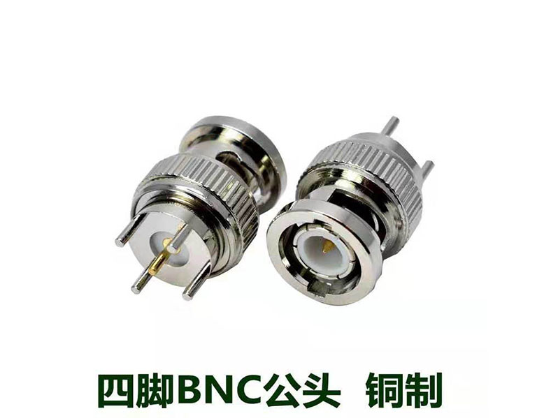 BNC Plug 4 Pin Connector, BNC Male PCB Mount RF Coaxial Connector